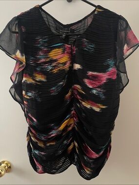 White House Black Market Black Brushstroke Pleated Blouse